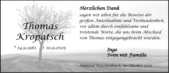 Traueranzeige von Thomas Kropatsch von Darmstädter Echo
