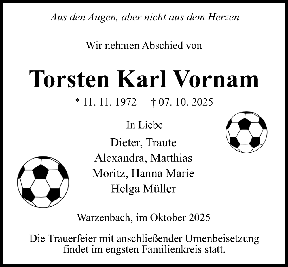  Traueranzeige für Torsten Karl Vornam vom 18.10.2025 aus Hinterländer Anzeiger
