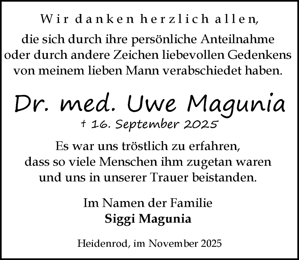  Traueranzeige für Uwe Magunia vom 01.11.2025 aus Idsteiner Land/Untertaunus
