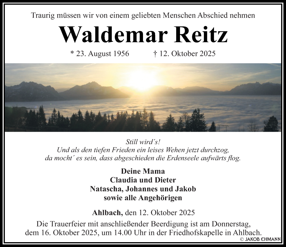  Traueranzeige für Waldemar Reitz vom 15.10.2025 aus Nassauische Neue Presse