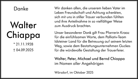 Traueranzeige von Walter Chiappa von Idsteiner Land/Untertaunus