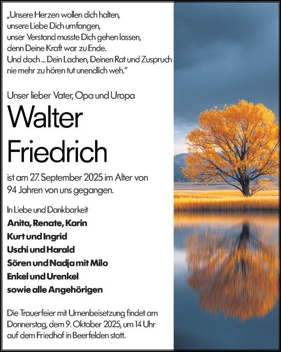 Traueranzeige von Walter Friedrich von Odenwälder Echo