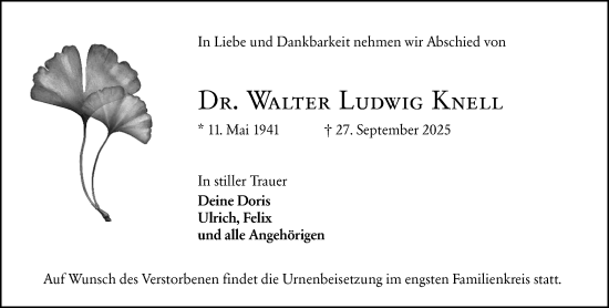Traueranzeige von Walter Ludwig Knell von Groß-Gerauer Echo