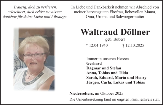 Traueranzeige von Waltraud Döllner von Camberger Anzeiger