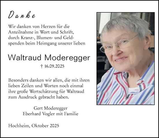 Traueranzeige von Waltraud Moderegger von Hochheimer Zeitung
