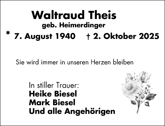 Traueranzeige von Waltraud Theis von Wiesbadener Kurier