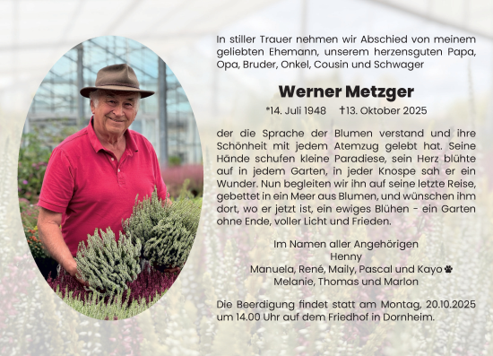 Traueranzeige von Werner Metzger von Groß-Gerauer Echo