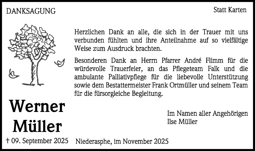  Traueranzeige für Werner Müller vom 01.11.2025 aus Hinterländer Anzeiger