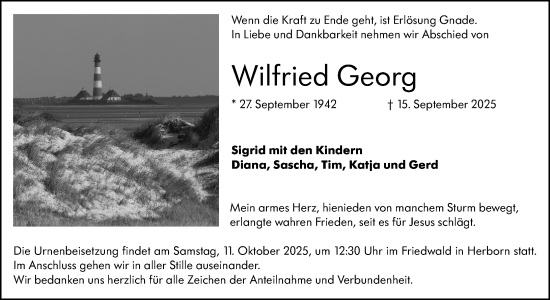 Traueranzeige von Wilfried Georg von Wetzlarer Neue Zeitung
