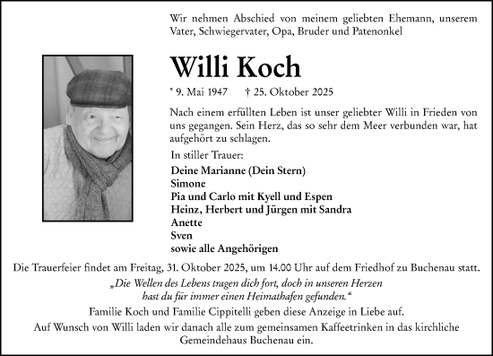 Traueranzeige von Willi Koch von Hinterländer Anzeiger