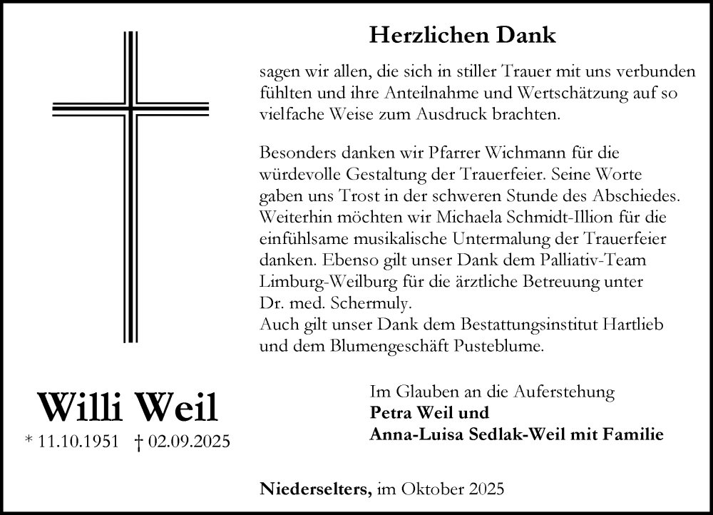  Traueranzeige für Willi Weil vom 23.10.2025 aus Camberger Anzeiger