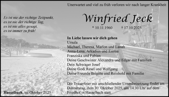 Traueranzeige von Winfried Jeck von Camberger Anzeiger