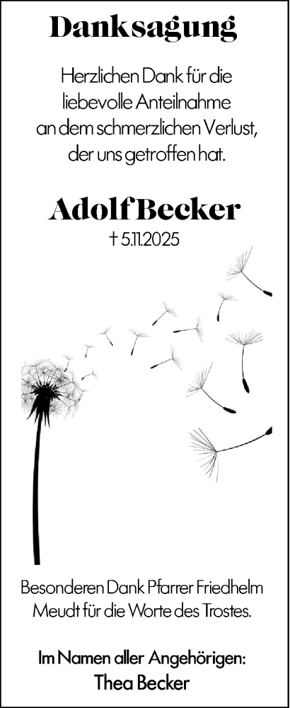 Traueranzeige von Adolf Becker von Hochheimer Zeitung
