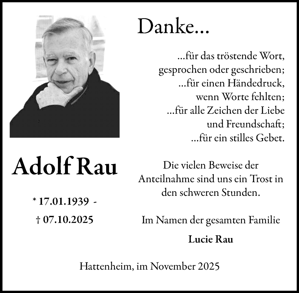  Traueranzeige für Adolf Rau vom 08.11.2025 aus Wiesbadener Kurier