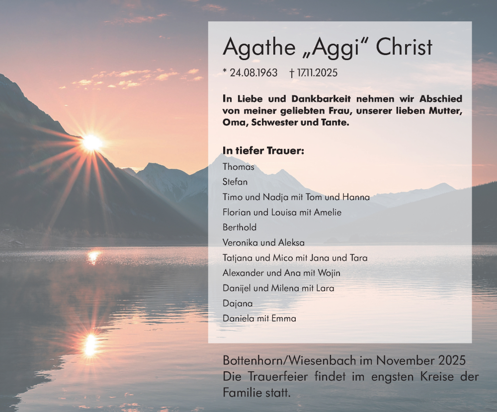  Traueranzeige für Agathe Christ vom 28.11.2025 aus Hinterländer Anzeiger