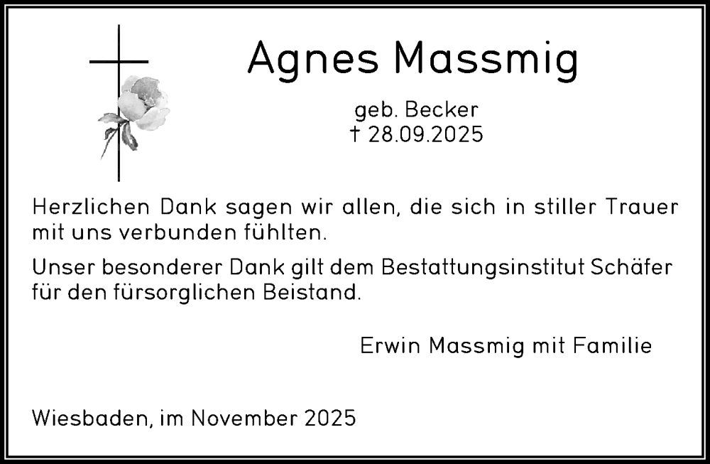  Traueranzeige für Agnes Massmig vom 08.11.2025 aus Wiesbadener Kurier