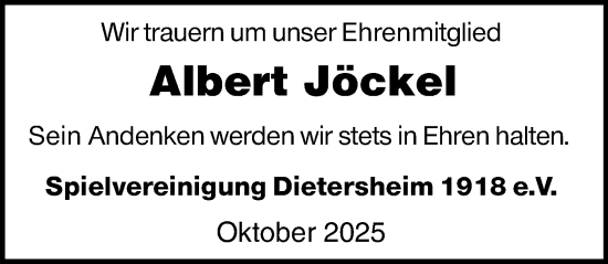 Traueranzeige von Albert Jöckel von Allgemeine Zeitung Rheinhessen-Nahe