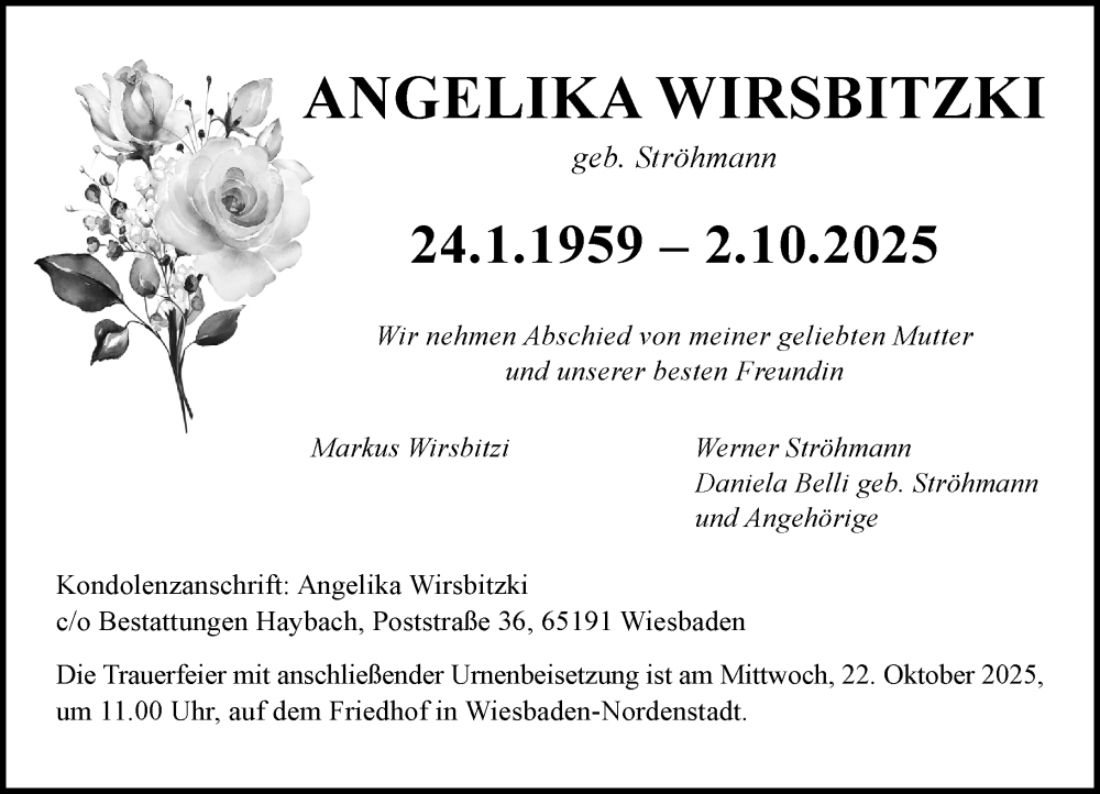  Traueranzeige für Angelika Wirsbitzki vom 11.10.2025 aus Wiesbadener Kurier