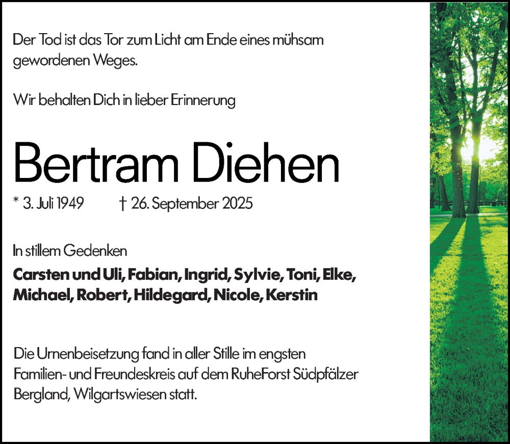  Traueranzeige für Bertram Diehen vom 08.11.2025 aus Allgemeine Zeitung Mainz