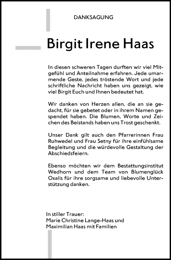 Traueranzeige von Birgit Irene Haas von Starkenburger Echo
