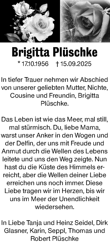  Traueranzeige für Brigitta Plüschke vom 29.11.2025 aus Wiesbadener Kurier