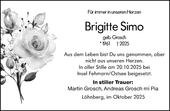 Traueranzeige von Brigitte Simo von Weilburger Tageblatt