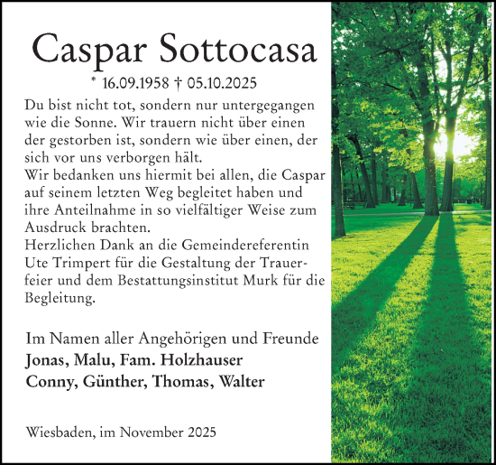Traueranzeige von Caspar Sottocasa von Wiesbadener Kurier