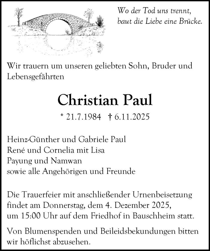  Traueranzeige für Christian Paul vom 29.11.2025 aus Rüsselsheimer Echo