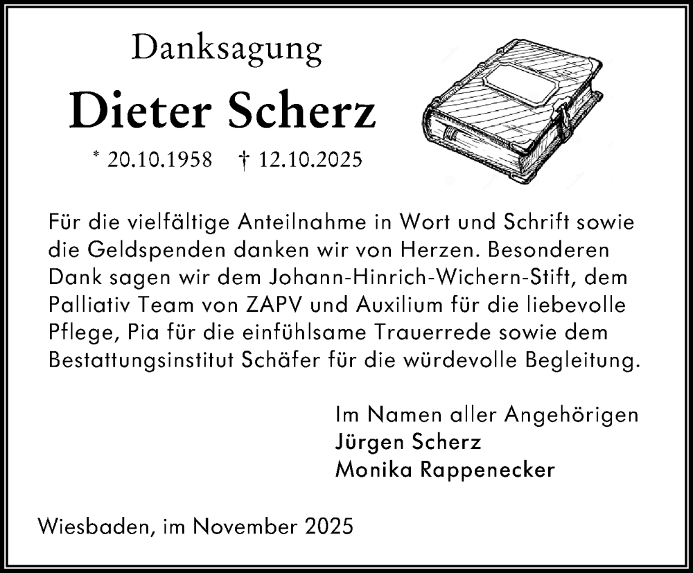  Traueranzeige für Dieter Scherz vom 08.11.2025 aus Wiesbadener Kurier