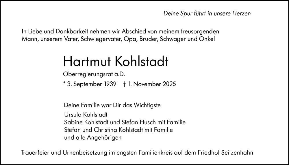  Traueranzeige für Hartmut Kohlstadt vom 08.11.2025 aus Wiesbadener Kurier