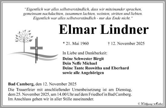 Traueranzeige von Elmar Lindner von Camberger Anzeiger