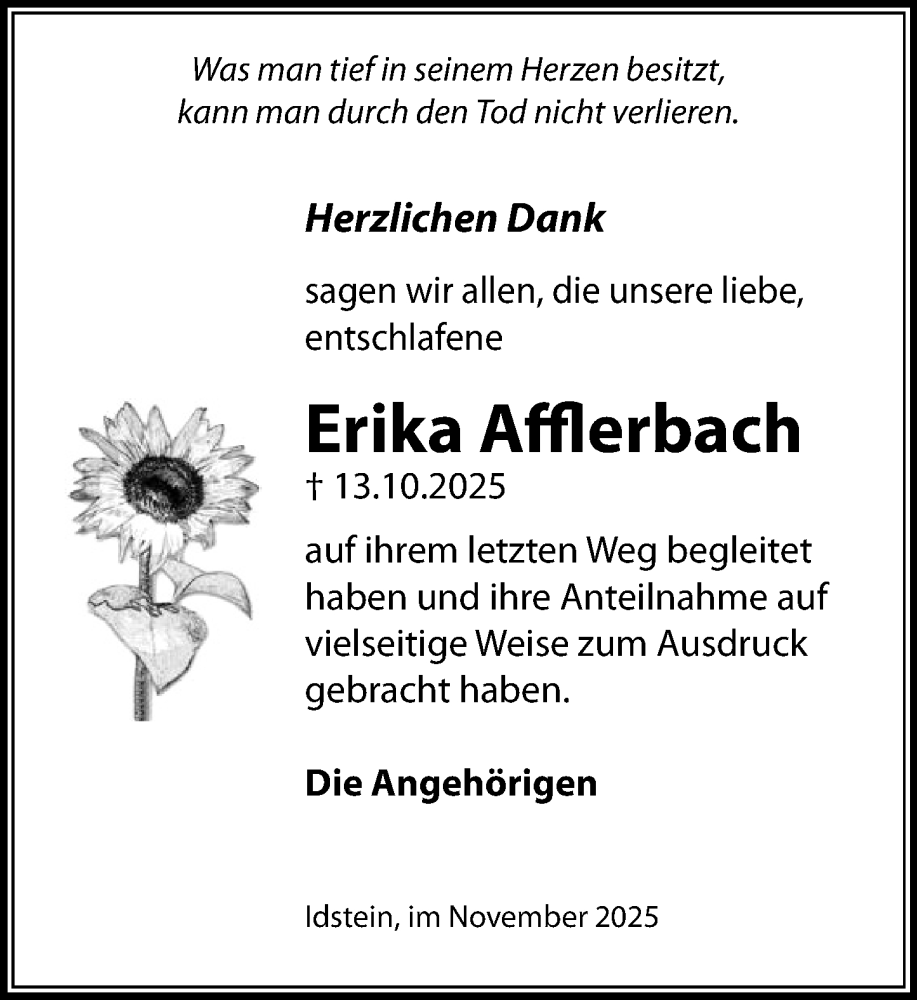  Traueranzeige für Erika Afflerbach vom 08.11.2025 aus Idsteiner Land/Untertaunus