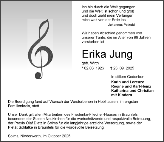 Traueranzeige von Erika Jung von Dill Block