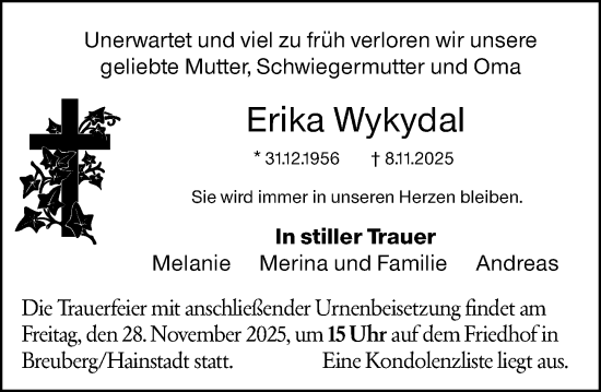 Traueranzeige von Erika Wykydal von Odenwälder Echo