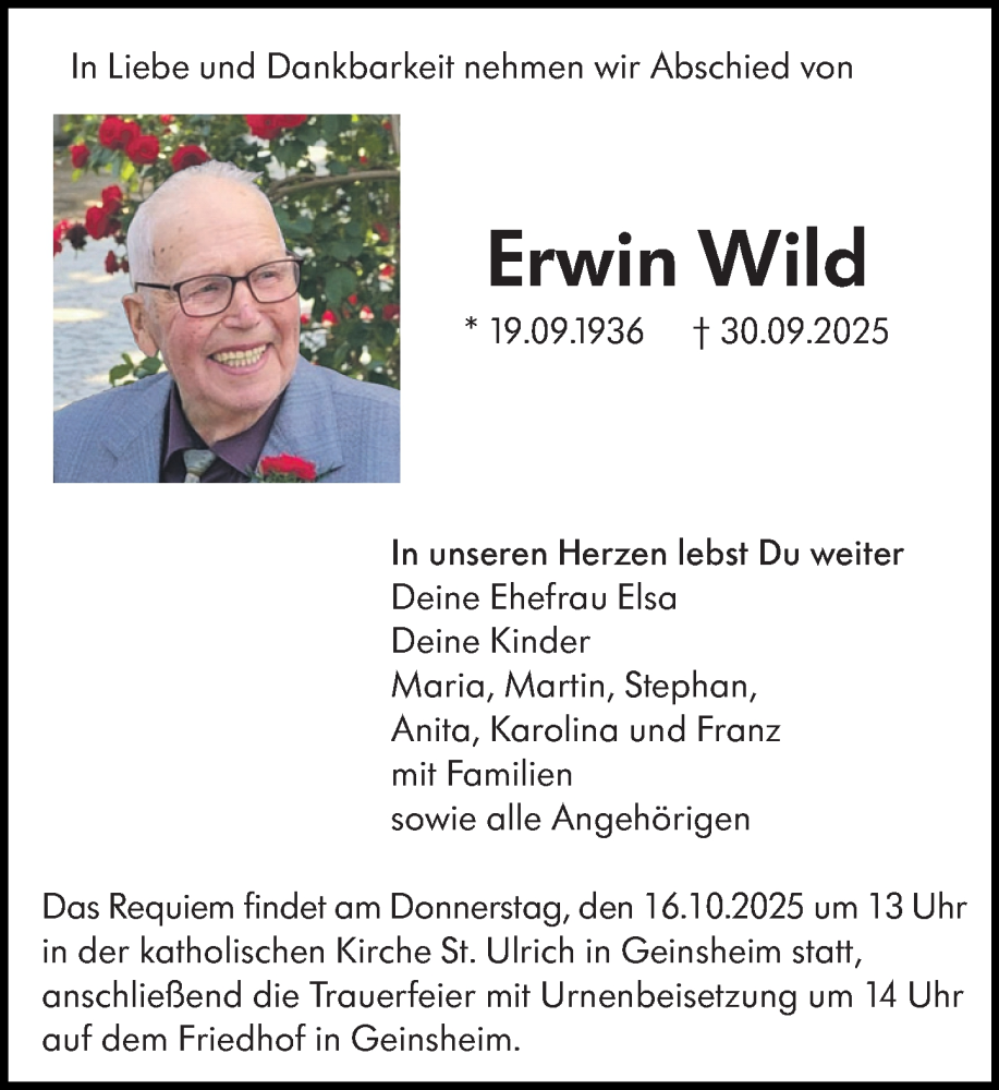  Traueranzeige für Erwin Wild vom 11.10.2025 aus Groß-Gerauer Echo