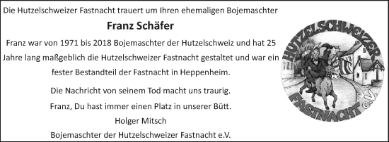 Traueranzeige von Franz Schäfer von Starkenburger Echo