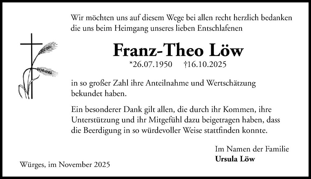  Traueranzeige für Franz-Theo Löw vom 20.11.2025 aus Camberger Anzeiger