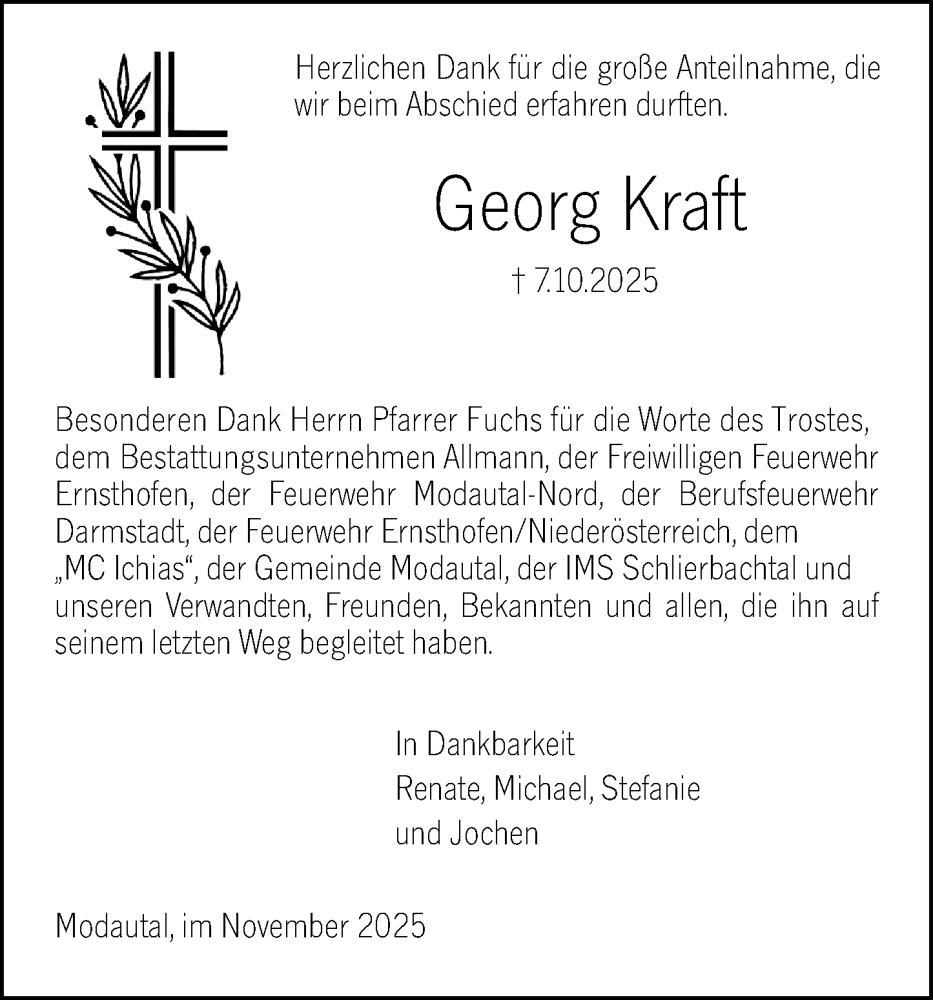  Traueranzeige für Georg Kraft vom 22.11.2025 aus Darmstädter Echo