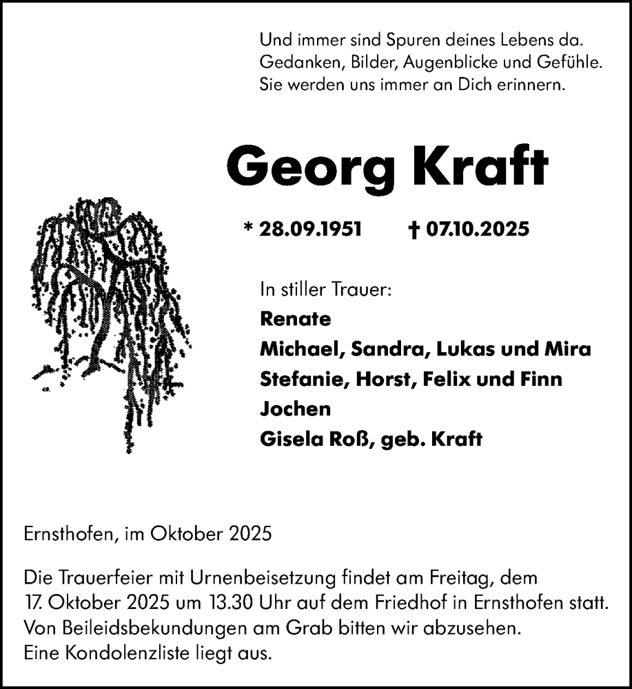  Traueranzeige für Georg Kraft vom 11.10.2025 aus Darmstädter Echo