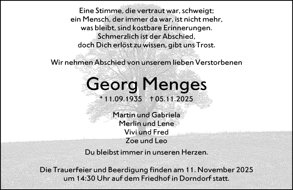  Traueranzeige für Georg Menges vom 08.11.2025 aus Nassauische Neue Presse