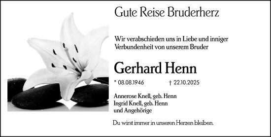 Traueranzeige von Gerhard Henn von Allgemeine Zeitung Mainz
