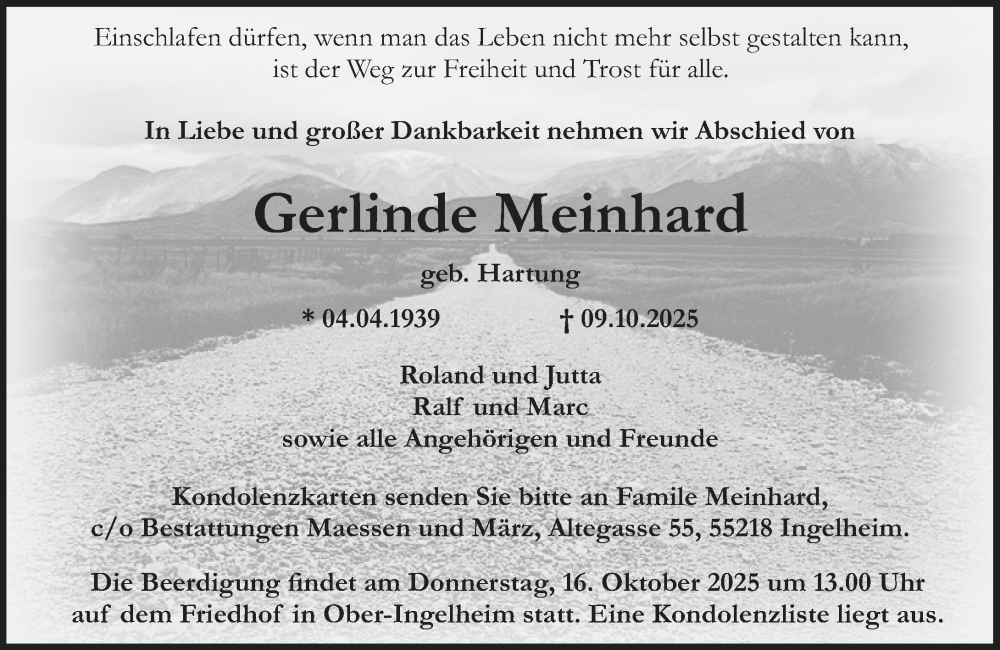  Traueranzeige für Gerlinde Meinhard vom 11.10.2025 aus Allgemeine Zeitung Rheinhessen-Nahe