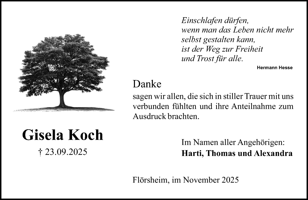  Traueranzeige für Gisela Koch vom 15.11.2025 aus Rüsselsheimer Echo