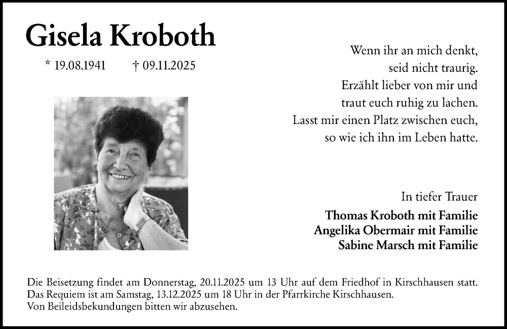  Traueranzeige für Gisela Kroboth vom 15.11.2025 aus Starkenburger Echo