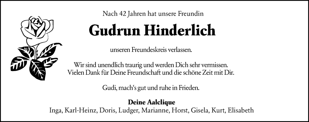  Traueranzeige für Gudrun Hinderlich vom 21.11.2025 aus Hochheimer Zeitung