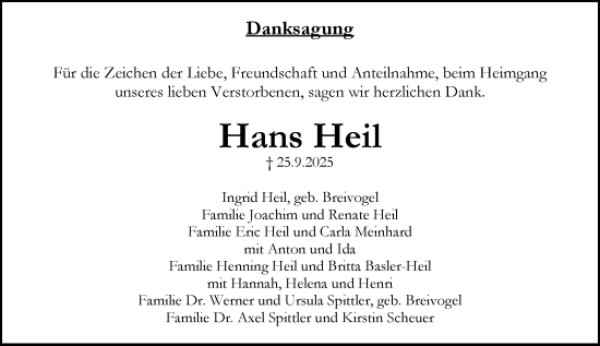 Traueranzeige von Hans Heil von Rüsselsheimer Echo