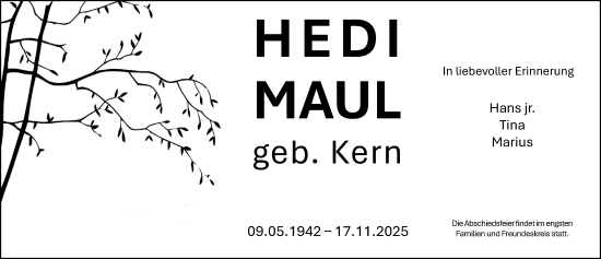Traueranzeige von Hedi Maul von Wiesbadener Kurier