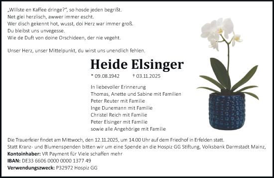 Traueranzeige von Heide Elsinger von Groß-Gerauer Echo