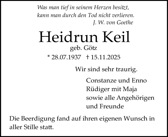 Traueranzeige von Heidrun Keil von Darmstädter Echo