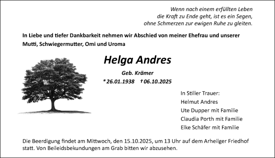 Traueranzeige von Helga Andres von Darmstädter Echo
